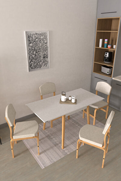 VİLİNZE Ege Sandalye Avanos Ahşap MDF Kanatlı Mutfak Masası Takımı - 70x70+70 cm