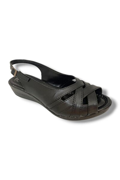 Fears 0060-25 Δερμάτινα γυναικεία σανδάλια με χιαστί λουράκια και σφήνα τακούνια