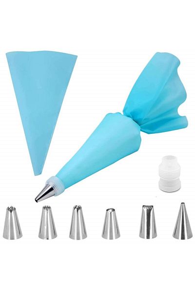 OEM Cake Decorating Set, Silicone/Stainless Steel, 8 Pieces, Blue