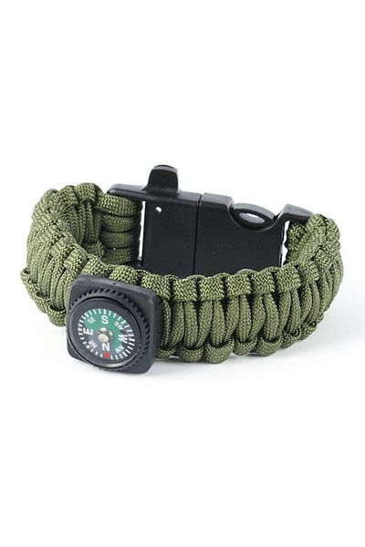 OEM Bratara supravietuire 5 in 1, Paracord, Busola, Fluier, Franghie 3.5 m, ABS, Verde
