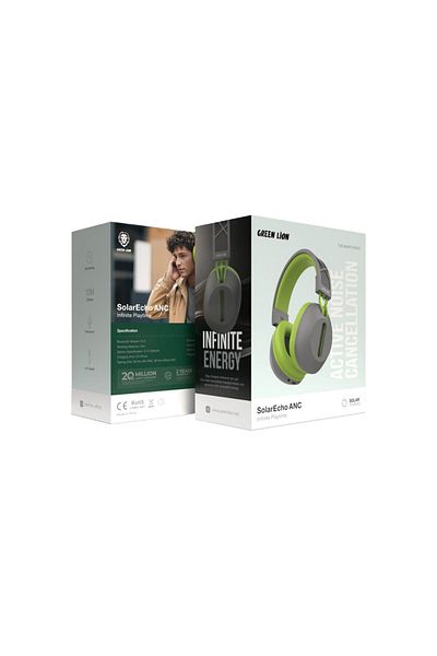 Green Lion SolarEcho Headphones, ANC, Infinite Playtime, 10m Distance, Microphone, AUX Support - Gra