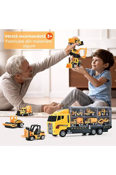 Pitikot Set camion trailer de jucarie pentru transport Pitikot®, seria utilaje de constructie