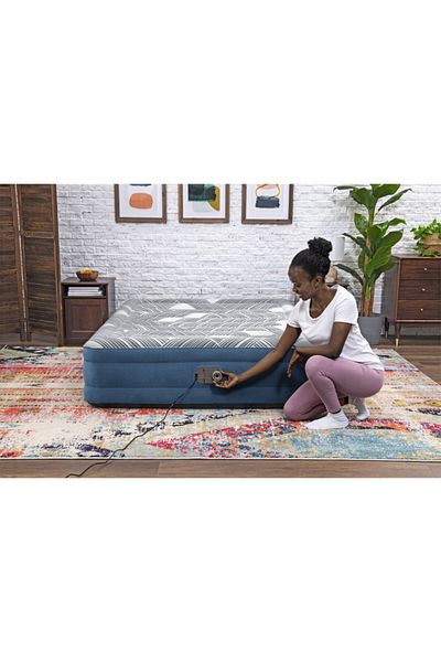 BESTWAY Tritech Fashion Flock Air Mattress Queen Built-in AC Pump 2.03m x 1.52m x 46cm