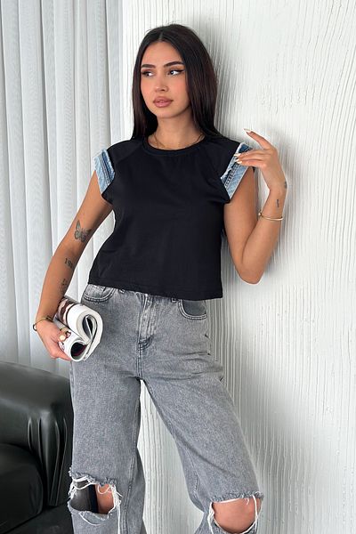 FEMELLE Tricou negru fără mâneci pentru femei, 100% bumbac