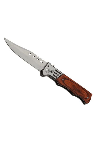 OEM Cutit pliabil de buzunar turistic, 21 cm, maner din lemn, deschidere la buton, husa