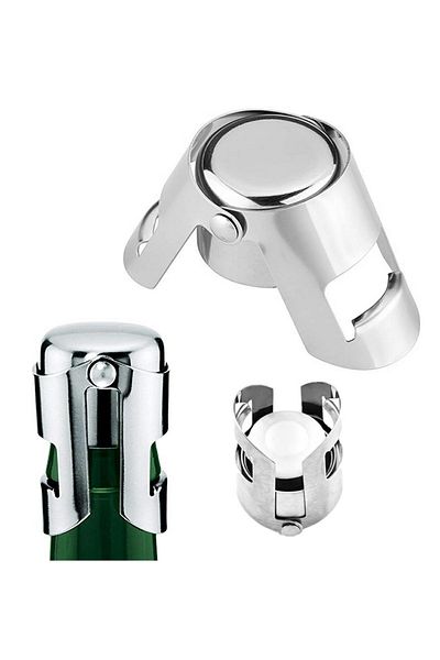 OEM Beverage bottle stopper, steel and plastic, reusable, 5.5 x 3.8 cm, silver
