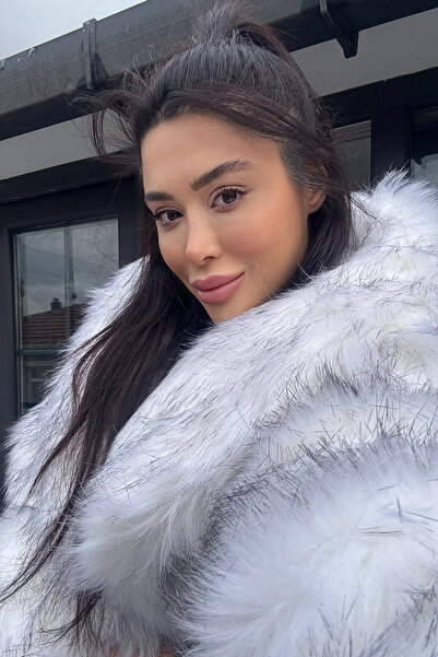 Açelya Okcu Premium English Collar Mob Wife Faux Fur Maxi Women's Coat