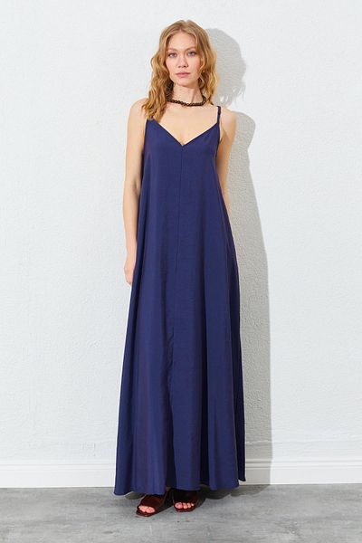 TENA Γυναικείο φόρεμα από ύφασμα Casual Modal Navy Blue με λαιμόκοψη