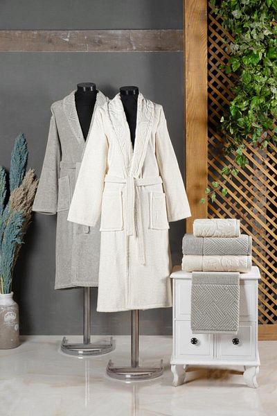 Stylish Home SET HALATE PENTRU 2 PERSOANE ESSE -6pcs -LIGHT BROWN/CREAM