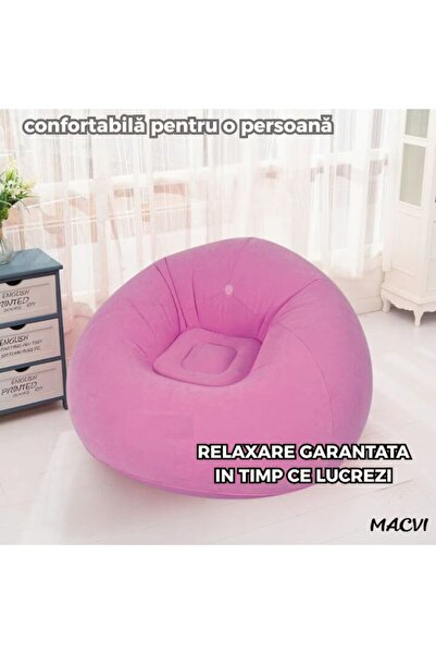 MACVI Macvi® Lazy Bag Inflatable Lounger with Pump Included, 110x110x85 cm, Portable, Indoor/Outdoor, Pink