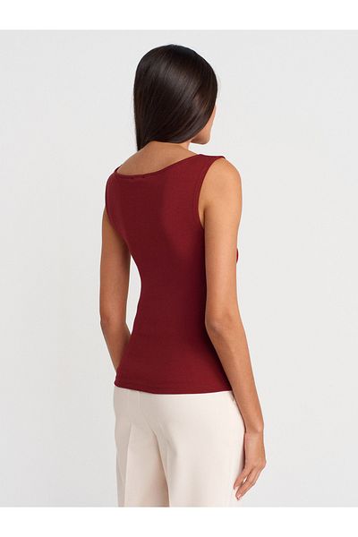 Dilvin 31589 Gathered Boat Neck Top-Light Burgundy