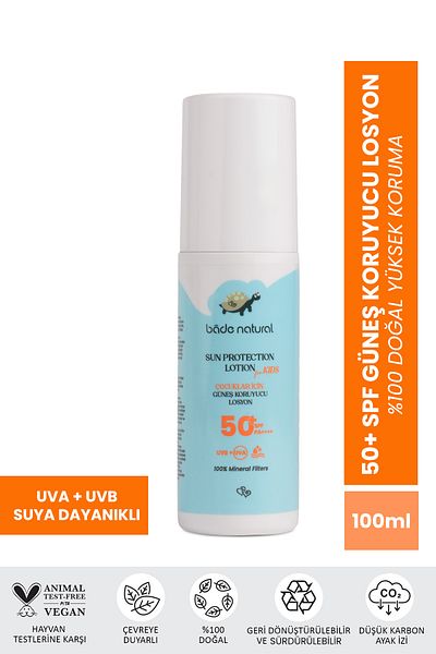 Bade Natural 100% Natural 50+ Spf High Protection Children's Sunscreen Lotion with Mineral Filter 100 ml