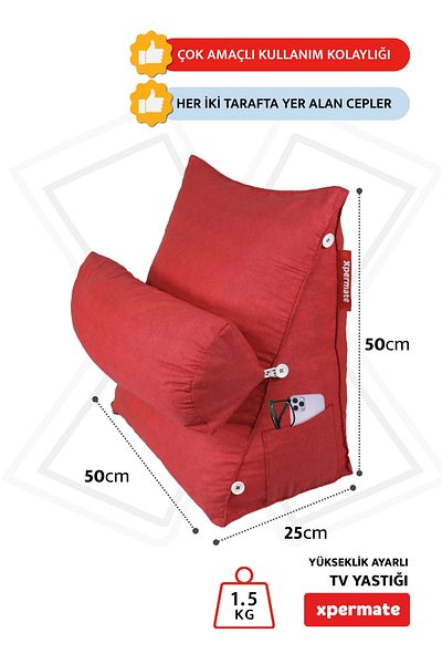 XPERMATE Red Tv and Book Reading Pillow - Lumbar, Back and Neck Support, Height Adjustable