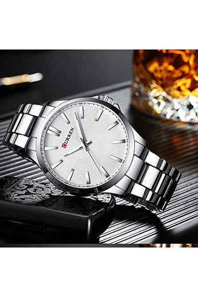 Curren Men's Business Watch Simple Case Steel Silver Business Clock 8322