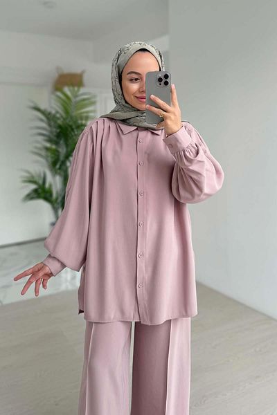 Ka Hijab Pile Detailed Double Suit - Pink
