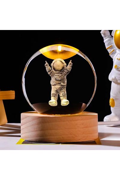 OEM Crystal Globe Lamp, Astronaut, warm LED light, Globe - 6 cm diameter, Base - 2 cm height