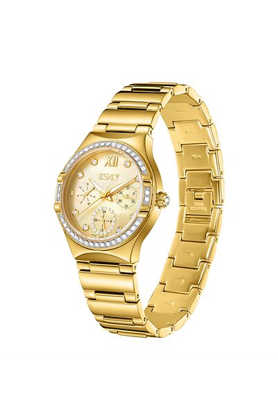 ECSTACY Women's Multi Function Beige Dial Watch - E23608-GBGMC