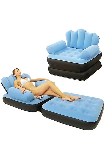 MACVI Fotoliu Gonflabil Macvi® XL 2 in 1 Portabil Interior/Exterior, Camping/Plaja, 100x88x90 cm, Albastru