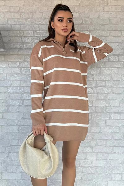 GButik's Striped Half Zip Knitwear Tunic