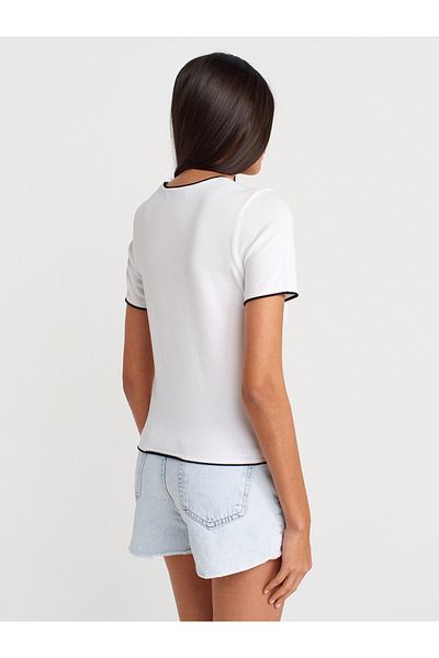 Dilvin 10776 Crew Neck Contrast Thin Knitwear Blouse-B.-Black