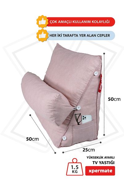 XPERMATE Pink Height Adjustable Tv and Book Reading Pillow - Lumbar, Back and Neck Support