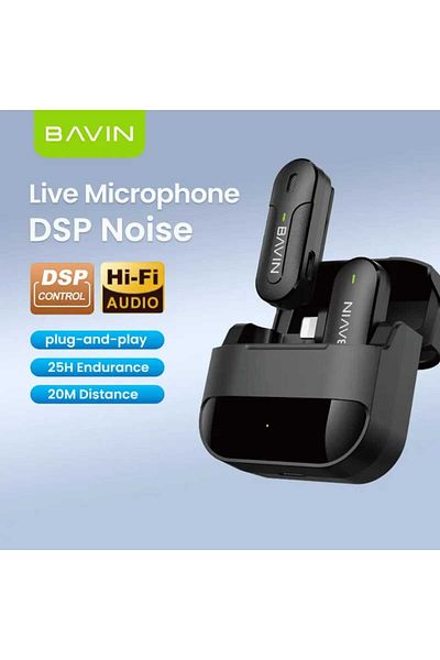 Bavin Dual Wireless Lavalier Microphone for Audio and Video Recording Compatible with iPhone Black