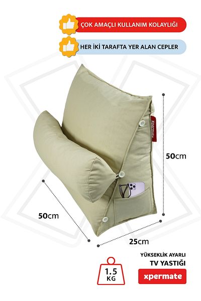 XPERMATE Tv Pillow with Neck and Back Support Light Beige Can Be Used for Disease