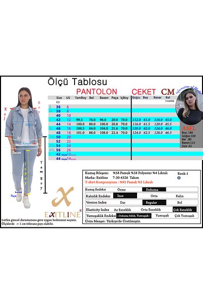 EXİTLİNE Women's Pocket Stone Ice Blue Triple Suit Jacket Pants Tshirt