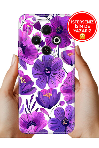 TECNO Spark 30C Kılıf Baskılı Life Style Kapak Silikon Mor Çiçekler