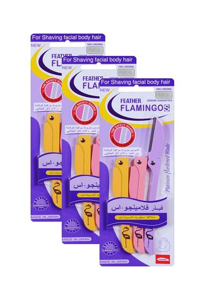 Flamingo Feather Blooming Flamingo Women's Razor, 3 pcs, Yellow/Pink/Purple