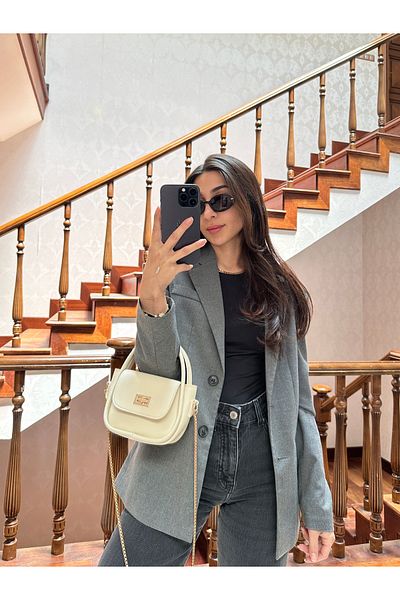 NOTHING Women's Gold Lock Detailed Adjustable Chain Strap Cream Hand Shoulder and Crossbody Bag Lora