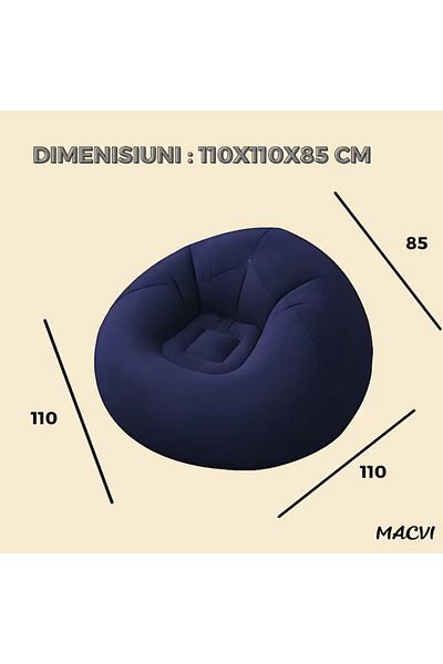 MACVI Fotoliu Gonflabil Macvi® Lazy Bag cu pompa inclusa, 110x110x85 cm, Portabil, Interior/Exterior, Mov