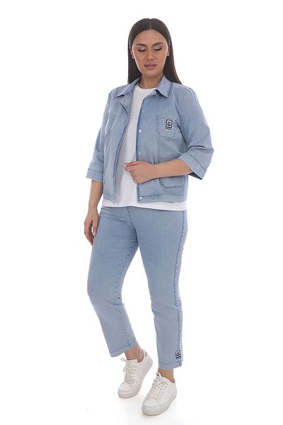 EXİTLİNE Women's Pocket Stone Ice Blue Triple Suit Jacket Pants Tshirt