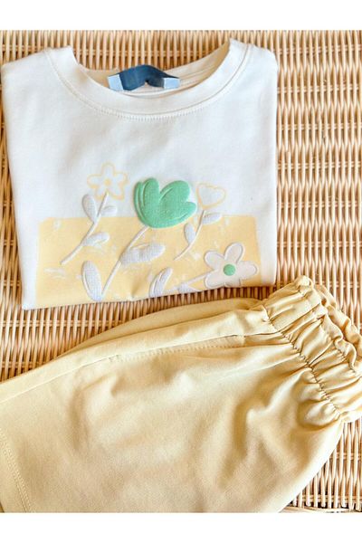 Pinkitokids Flower Bright Printed Sweet Yellow Girl Suit with Shorts