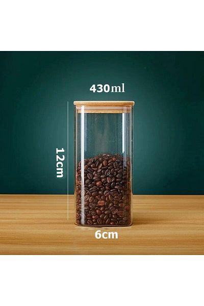tios home 430ml Wood Beech Wood Lid Vacuum Acrylic Spice Rack Storage Box 12 Pcs
