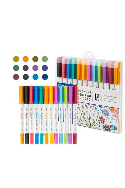 Deli Pigment Liner Dual Tip 0.5/1mm Set 12 Colors Inspira Deli