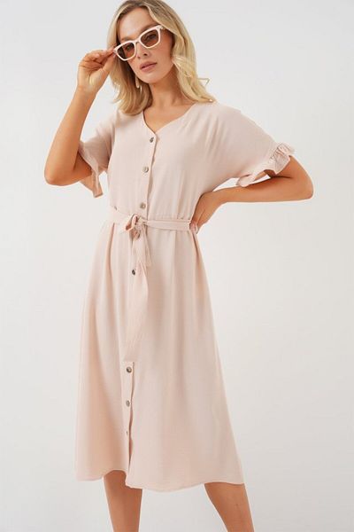 modaserdem Short Sleeve Button Dress 2555 - Cream