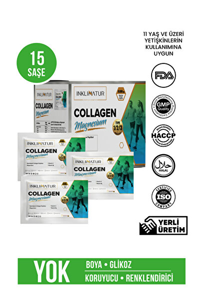INKLINATUR Collagen Magnezyum 15'li Toz Saşe / Tip 1-2-3- Kolajen & Magnezyum