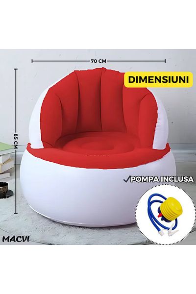 MACVI Inflatable chair with pump included, 85x70 cm, ideal for indoors and outdoors, Red
