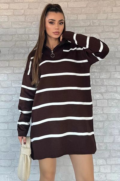 GButik's Striped Half Zip Knitwear Tunic