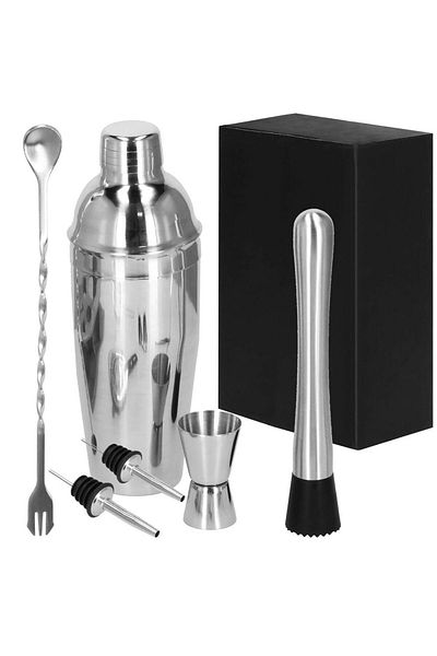 Springos Shaker drink preparation set, 750 ml, 6 elements, silver