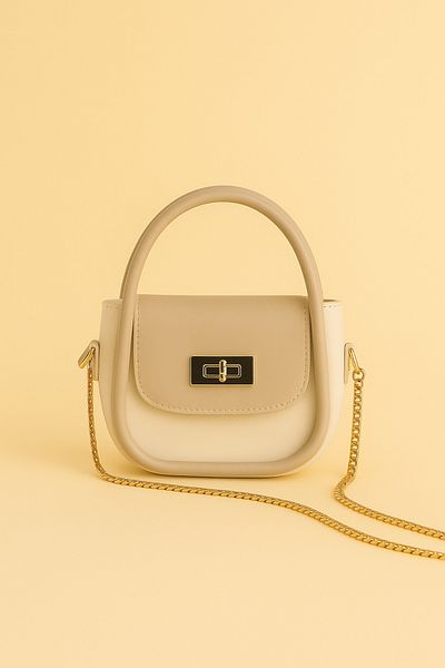 NOTHING Women's Gold Lock Detailed Adjustable Chain Strap Mink Cream Hand Shoulder and Crossbody Bag Lora