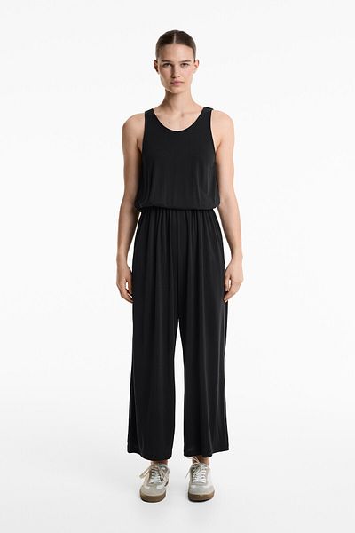 Oysho Floaty crossover back midi jumpsuit with modal