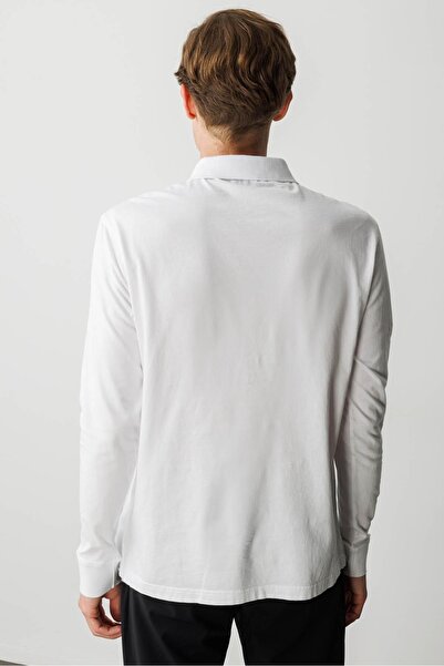 Desen Triko Чоловічий світло-білий поло з довгим рукавом