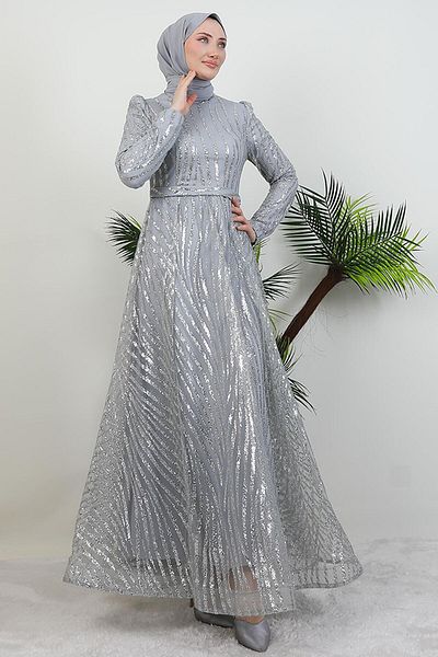 GİYZAMİLA Βραδινό φόρεμα Basra Glitter Γκρι