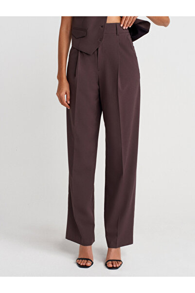 Dilvin 71652 Yüksek Bel Dökümlü Pantolon-Kahve