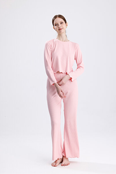 Laperissa Set de pijamale cu mâneci lungi, cu volane, din țesătură ribbită, c...