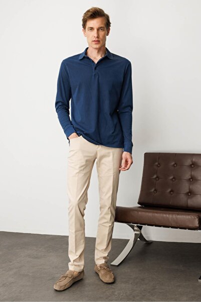 Desen Triko Чоловічий світло-синій світшот з довгими рукавами та поло-комірцем