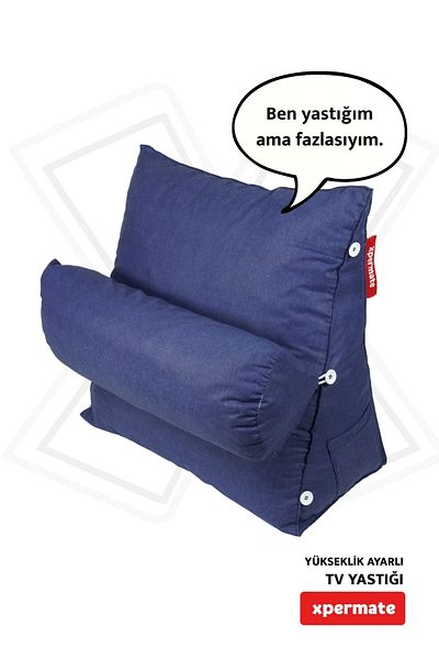 XPERMATE Navy Blue Height Adjustable Tv and Book Reading Pillow - Lumbar, Back and Neck Support