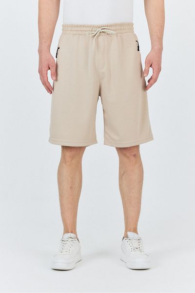 macharel jeans Men's Side Pocket Zippered Elastic Waist Shorts